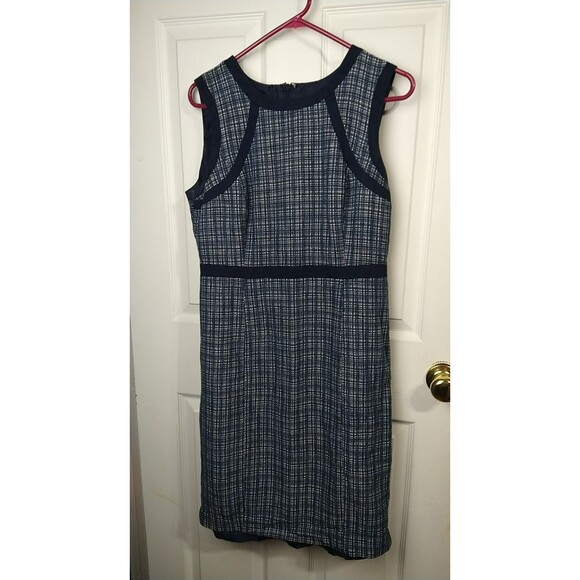 Talbots Woman 10 Navy Blue Linen Blend Tweed Sleeveless Dress Straight Prof Core - Picture 1 of 8